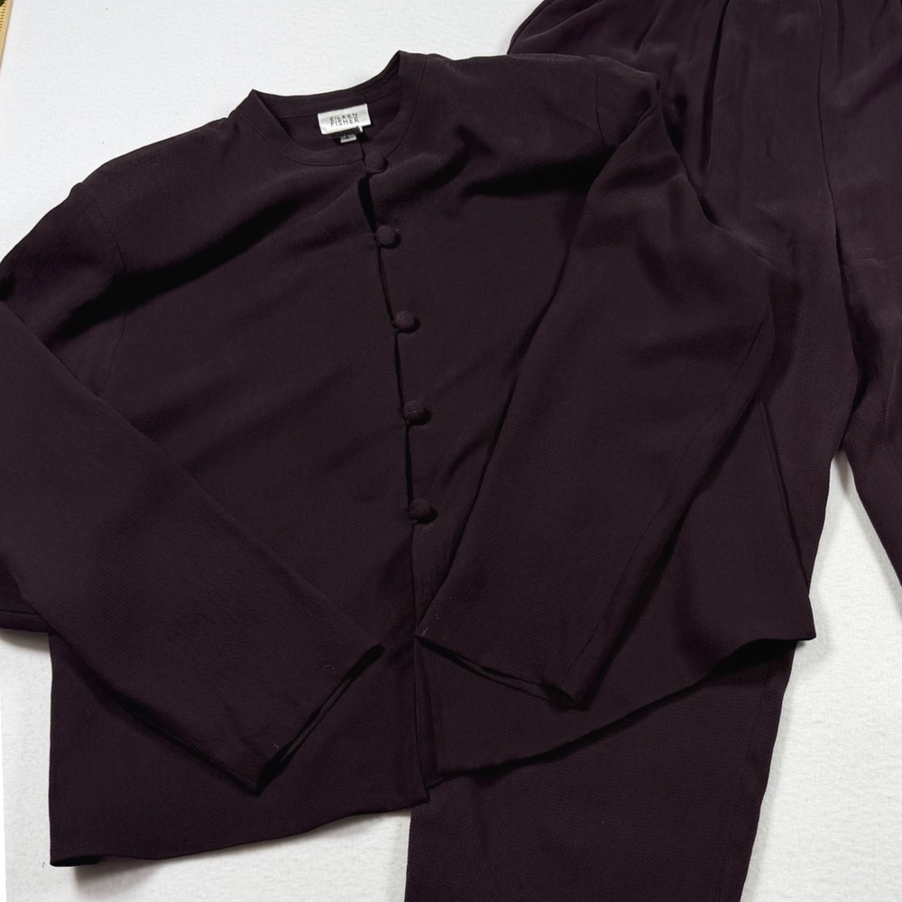 Eileen Fisher Womens Small 100% Silk 2 Piece Set Jacket Pants Purple Eggplant S - Picture 2 of 11